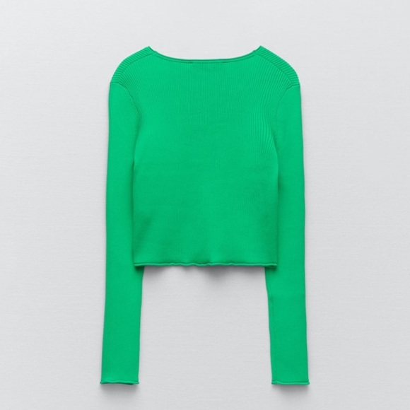 Zara 2 pieces Kelly green ribbed knit cropped top and cardigan NWT - Picture 5 of 6